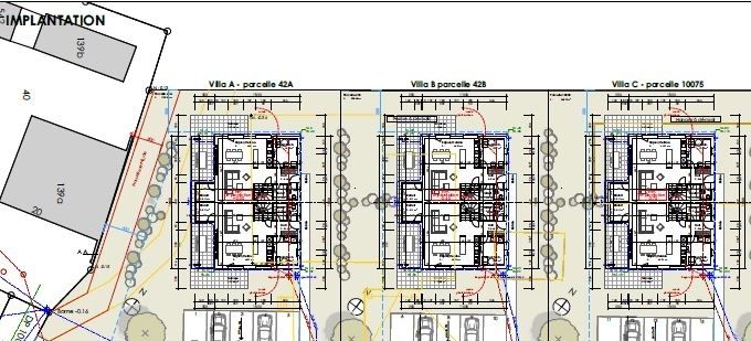 Implantation des 3x2 villas jumelées et Maison de 3 logements
